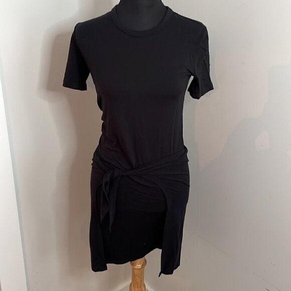 ARITZIA Wilfred Free Womens Bair Tie Wrap Dress Black Short Sleeve Crew sz xxs - Picture 2 of 8